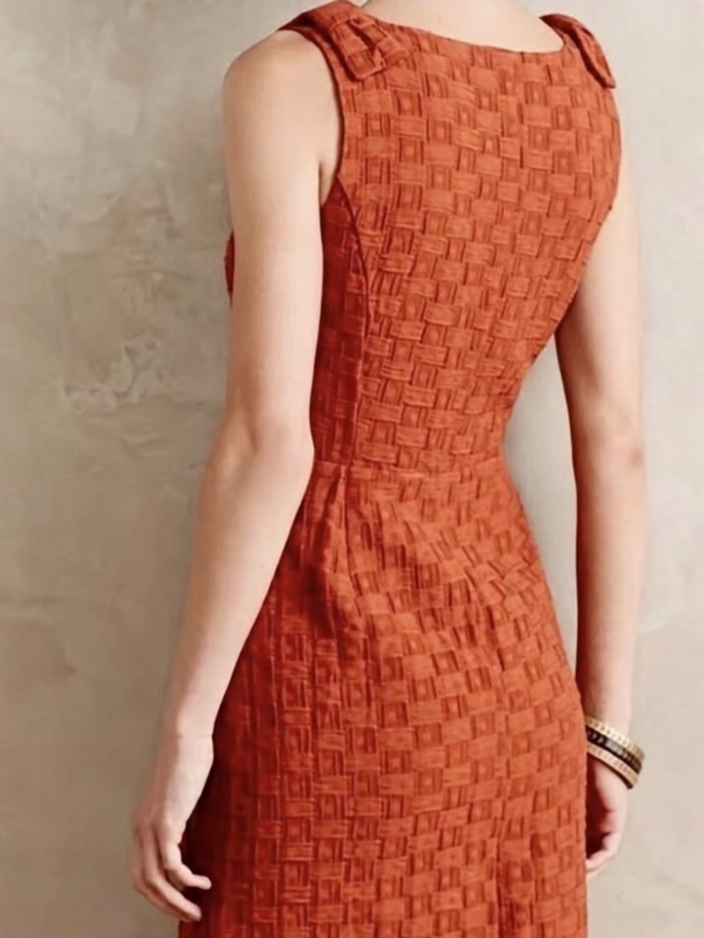 Tabitha Burnt Orange Basketweave Textured Knit Sleeveless Dress Size 0 - Picture 3 of 16